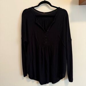 Free People Black Long Sleeve Henley Top